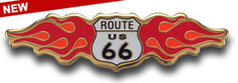 Route 66 Gold Flame Wing 3&quot; Badge Pin - £18.77 GBP