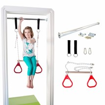 Doorway Swing For Kids Indoor - Trapeze Bar And Red Gymnastic Rings Combo - £133.36 GBP