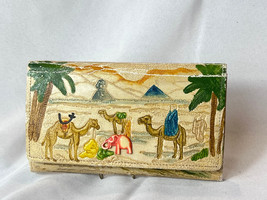 Vtg Hand Painted Tooled Wallet Clutch With Egyptian Scenery Elephant Motif - £47.29 GBP