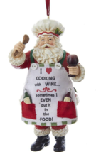 Kurt Adler 5&quot; Resin Santa Chef w/WINE &amp; Cloth Apron w/SAYING Christmas Ornament - £15.08 GBP