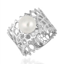Exotic White Pearl Coral Reef Band Sterling Silver Ring-7 - $21.47