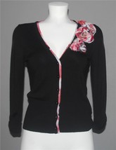 White House Black Market 3-D Flowers Rayon Blend Black Button Cardigan W... - $23.99