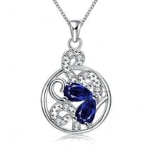 Round Flower Pendant with Blue CZ Stones Necklace Sterling Silver - £9.03 GBP