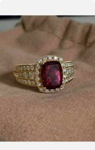 2.50Ct Cushion Simulated Red Ruby Diamond Engagement Ring 14k Yellow Gold Plated - £86.03 GBP