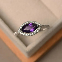 2Ct Marquise Cut Simulated Amethyst Halo Engagement Ring 14K White Gold Plated - £39.45 GBP