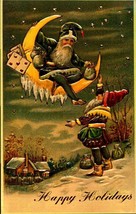 Merrimack Embossed Replica Antique POSTCARD-HOLIDAY Gnomes w/MOON &amp; Money BKC2 - £4.26 GBP