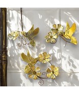 Vintage Home Interiors Metal Brass Hummingbird Flowers Hanging Wall Deco... - $14.96