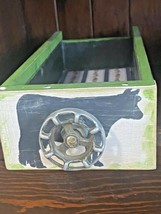 Farmhouse Drawer Box Wood Crate Cow Dairy Spigot Handle Green Black Country - $32.66