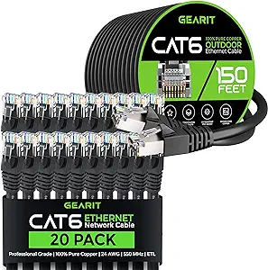 GearIT 20Pack 5ft Cat6 Ethernet Cable &amp; 150ft Cat6 Cable - $190.99