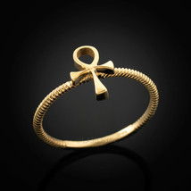 Dainty Gold Egyptian Ankh Cross Ring - £101.67 GBP+