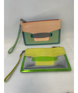Corsoundici Italian Leather Clutch Wristlet Set Colorblock Neon 90x - $271.59 CAD
