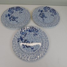 Lot of 3 Johnson Brothers Lotus Blue Ironstone 9 7/8&quot; Dinner Plate Vintage - $34.83