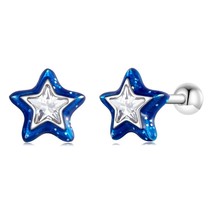 100% 925 Sterling Silver Simple Mini Blue Star Stud Earrings For Women Star Zirc - £17.33 GBP