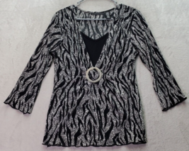 Apostrophe Blouse Top Women&#39;s Large Black White Geo Print Ribbed Ring in Front - £16.60 GBP