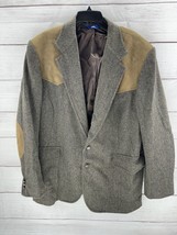 Vintage Pendleton Blazer Sport Jacket Wool Brown Leather Elbow Patches 46 Long - £44.74 GBP