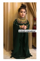 Special Wedding Kaftan Girls Georgette Kids Ramadan Green Dubai Dress Mo... - $72.05