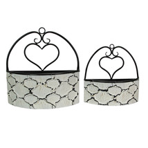 Large &amp; Small Galvanized Metal Wall Pocket Planters Heart Hanging Decor Set of 2 - £46.94 GBP