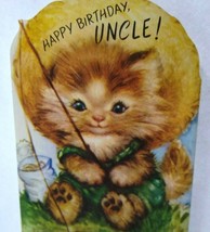 Mid Century Modern Dressed Cat Fishing Uncle Birthday Greeting Card Vintage 1950 - £18.07 GBP