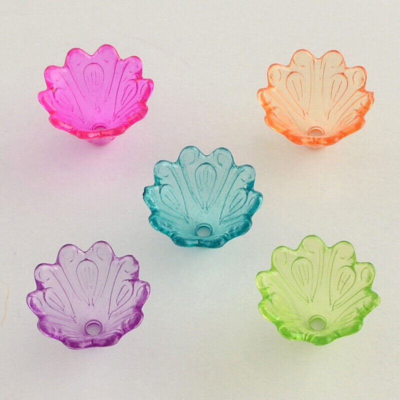 50 Flower Bead Caps Translucent Acrylic Assorted Lot Floral Jewelry Supp... - $6.63