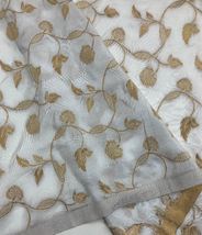 Off White &amp; Gold Dola Silk Dyeable Fabric, Wedding Dress, Saree Fabric -... - £9.80 GBP+