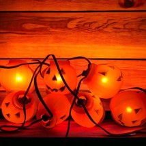 Vintage Blinky 7 Glowing Party Lites Pumpkins Halloween Jolly Jacks Blow Mold - £23.73 GBP