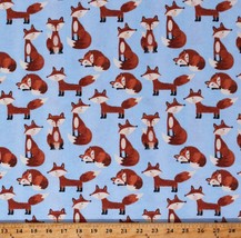 Flannel Foxes Woodland Animals Kids Blue Cotton Flannel Fabric Print BTY D282.21 - £7.16 GBP