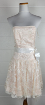 Vtg Jessica McClintock Gunne Sax Peach Pink &amp; White Lace Strapless Dress  9/10 - £59.36 GBP