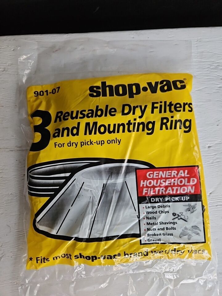 Shop Vac 3 Reusable Dry Filters And Mounting Ring  901-07 - $12.38