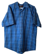 Stubbies Shirt Mens Short Sleeve Size Large Blue Plaid 100% Cotton - $13.65