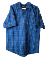 Stubbies Shirt Mens Short Sleeve Size Large Blue Plaid 100% Cotton - £10.20 GBP