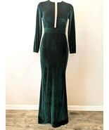 Dark Green Velvet Long-Sleeve Evening Dress Floor Length New - $94.05
