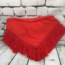 Vintage Triangle Shawl Red Knit Fringe Trim Wrap Soft Cozy Warm Winter - £12.45 GBP