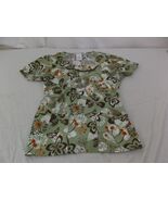 Cherokee body Stretch Light Green Floral &amp; Leaf Print Scrub Top 6677 - $17.44 CAD