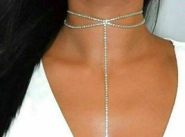 35Ct Round Cut Diamond Cross Diamante Choker Womens Necklace 14K White Gold Over - £210.27 GBP