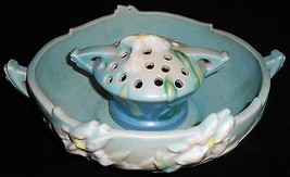 1930s Roseville Blue Iris Pattern 2 Pc Set Bowl w/FLOWER Frog Nice! Made In Usa - £140.13 GBP