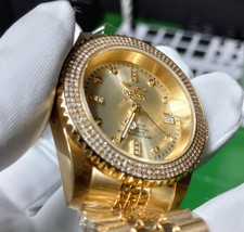 gold automatic diamond watch with exhibition case &amp; adjustable bracelet - £1,198.95 GBP