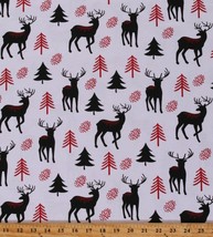 Flannel Deer Pine Trees Christmas Holiday Winter White Fabric by Yard D284.27 - £7.16 GBP