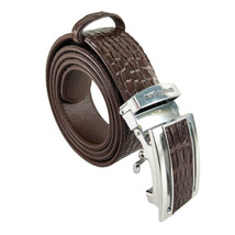 Men&#39;s Alligator Leather Belt Brown 1.5 in Auto Lock Buckle Stainless Steel Gift - £68.74 GBP