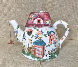 Whimsical Teapot Cottage Luminary Tealight Candle Holder Hanging Butterfly - $25.74