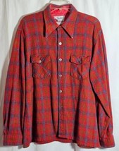 Vtg Golden Line Flannel Shirt Wool Dagger Collar Red Plaid Mens Size XL 17-17.5 - £18.19 GBP