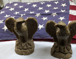 Bald Eagle Pair Resin FIGURE STATUES and American Flag 3x5’ 4th of July - £55.14 GBP