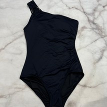 Michael Kors One Shoulder Swimsuit Size 8 Black Logo Ring Shirred *Damaged* New - £24.04 GBP