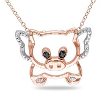 0.02Ct Round Natural Diamond Flying Pig Pendant Necklace 14K Rose Gold Plated - £88.22 GBP