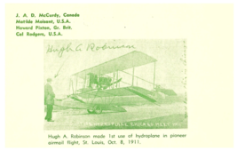 Hugh A Robinson made 1st use of hydroplane in airmail flt 1911 Airplane ... - $9.89