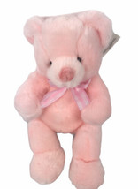 Russ Pink Baby Girl Rattle Bear Puffs Gingham Bow Infant 12” Plush Nursery - £28.48 GBP