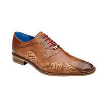 Belvedere Roberto Wingtip Shoes Alligator/Pebble Grain Calf Saddle Cognac B16 - £441.54 GBP