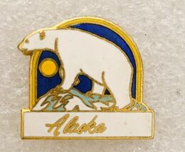 Vintage Jewelry Lapel Pin Travel Souvenir Alaska Midnight Sun Polar Bear - $9.89