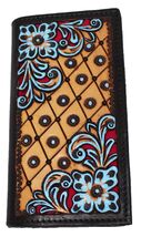 Men's Western Turquoise Floral Filigree Tooled Pink Inlay Rodeo Wallet 1... - $44.54