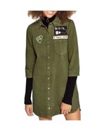 Zara Olive Green Patches Denim Button Down 3/4 Sleeve Shirt Dress sz S T... - $48.41 CAD