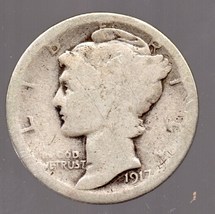 1917 Mercury Dime - Silver - Heavy wear - $10.49